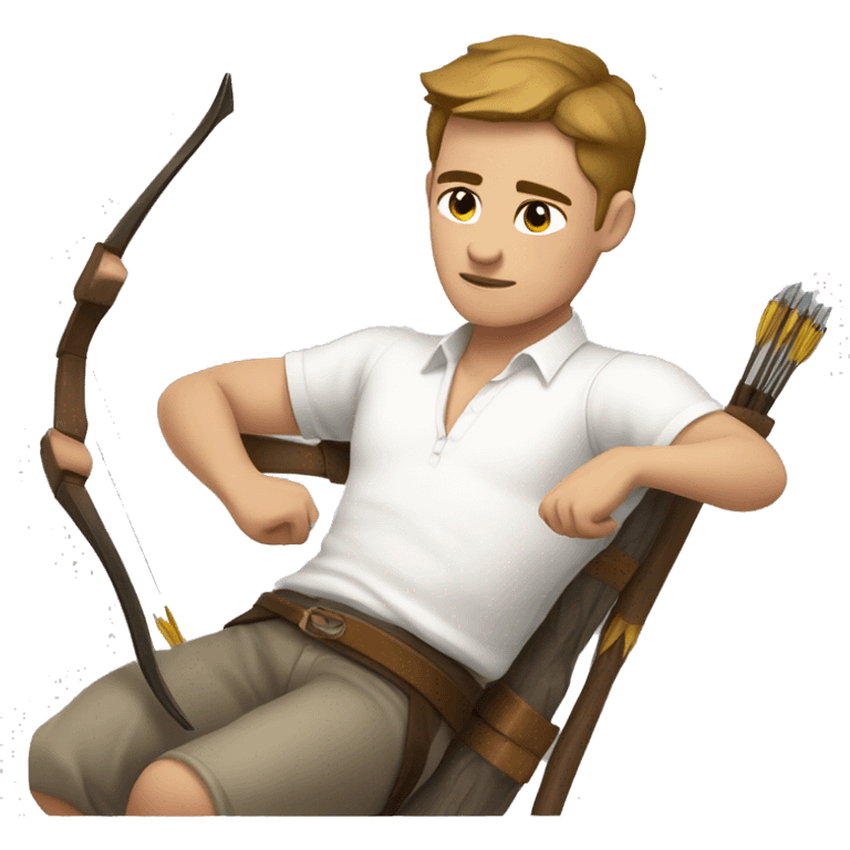 a male archer,  sleeping, wearing a white shirt, very short brown hair, bright skin, only show upper part of the body from waist up emoji