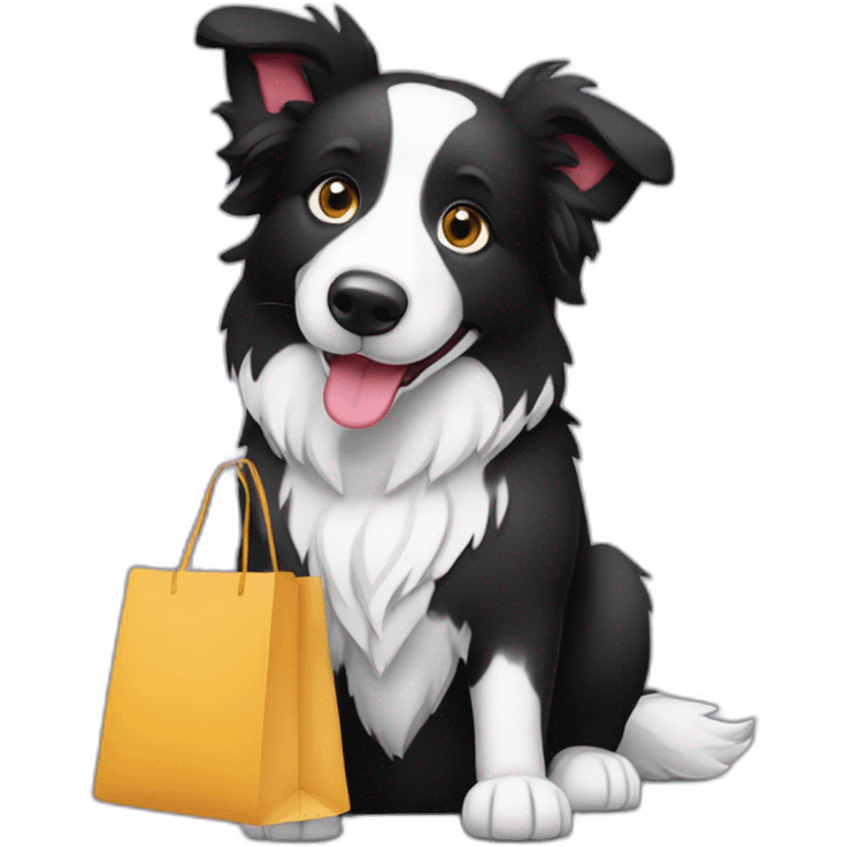 Border collie con bolsa de compra emoji