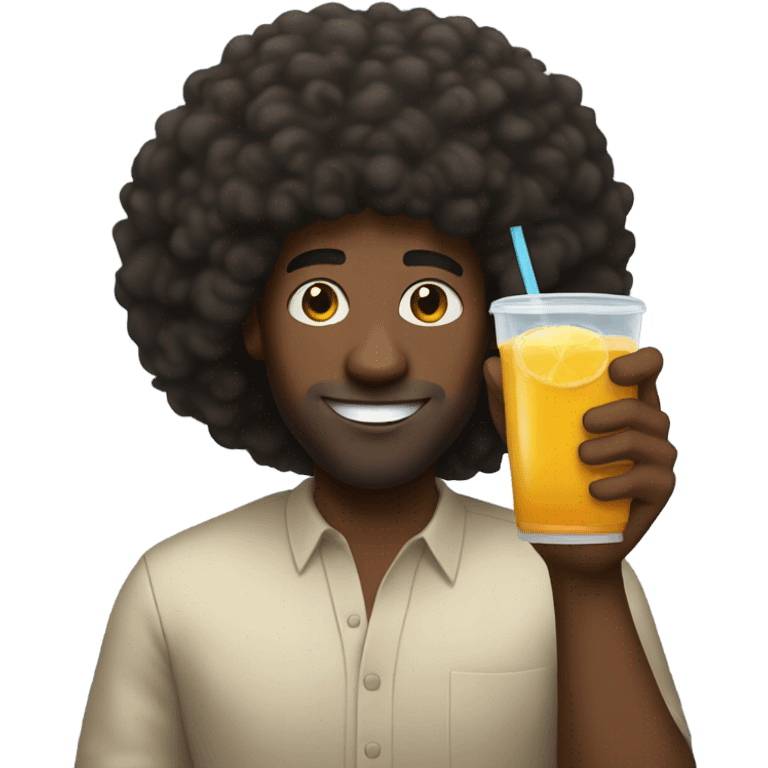 Black guy with Afro and drink in hand emoji