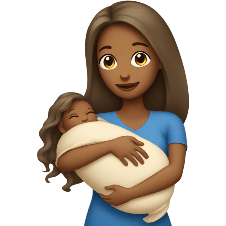 Tan girl with long hair holding newborn baby boy in arms  emoji