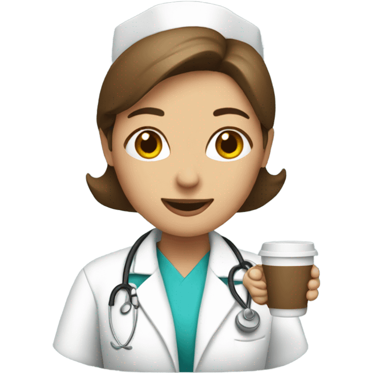 Nurse with large coffee emoji