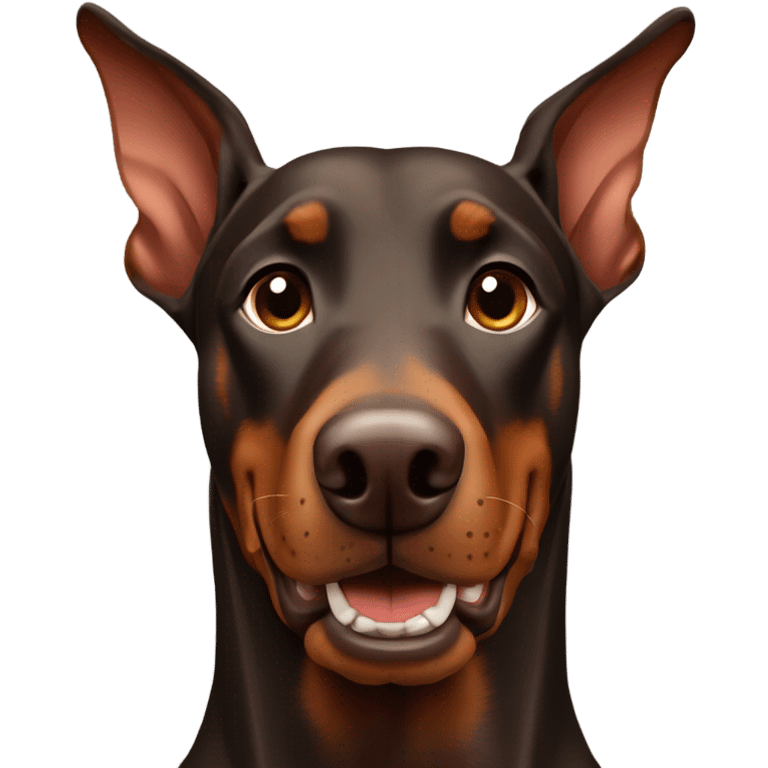 Brown Doberman without cropped ears looking forward and happy  emoji