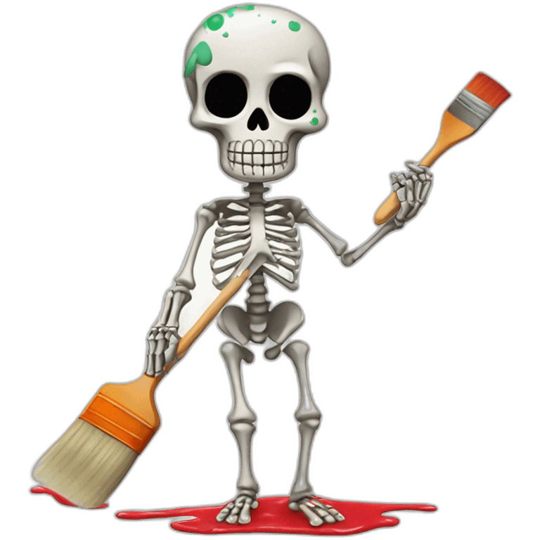 Skeleton wearing an apron with paint splatters holding a paint brush  emoji