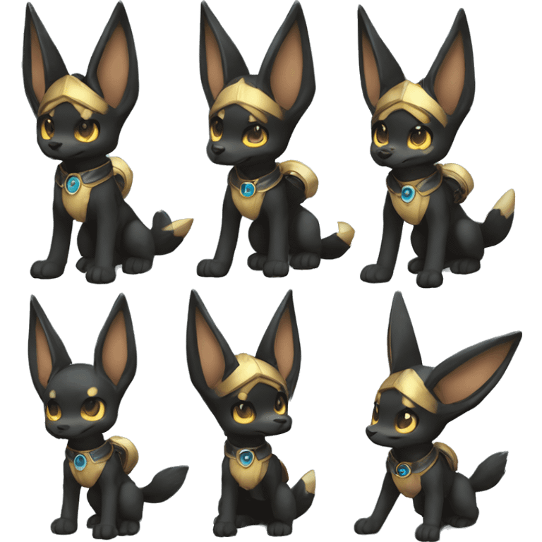 Chibi Anubis-Umbreon-Lucario on four legs full body emoji