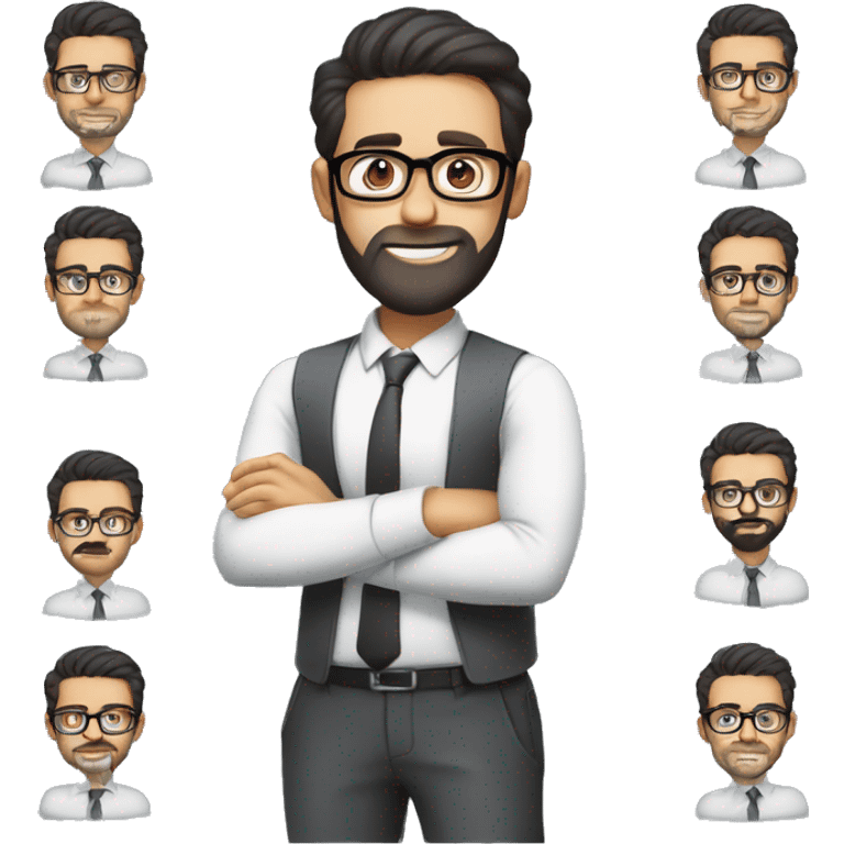 a white man with some beard and
specs in a suite rond face and
normal black hair professional
look with some hands actions like No, Namaste also with some VR Headsets emoji