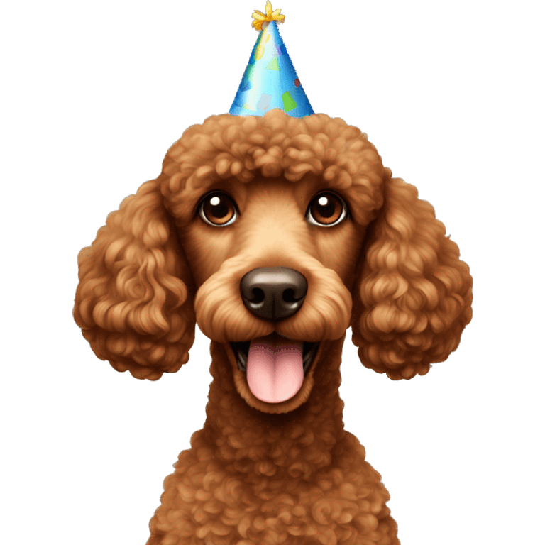 Brown poodle with a birthday hat emoji