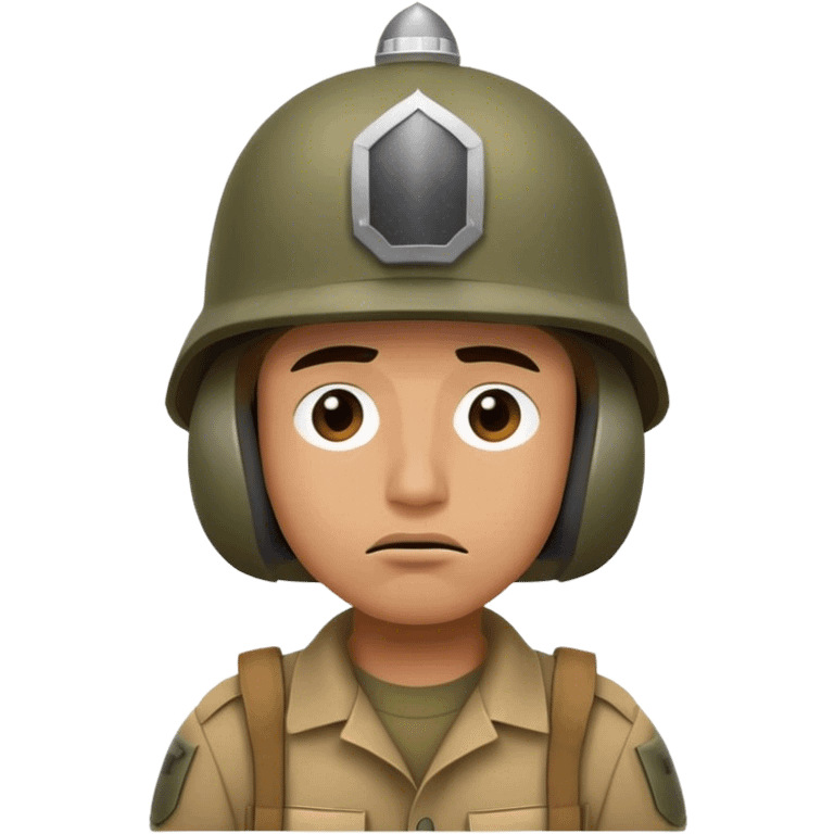 worried face with soldier helmet emoji