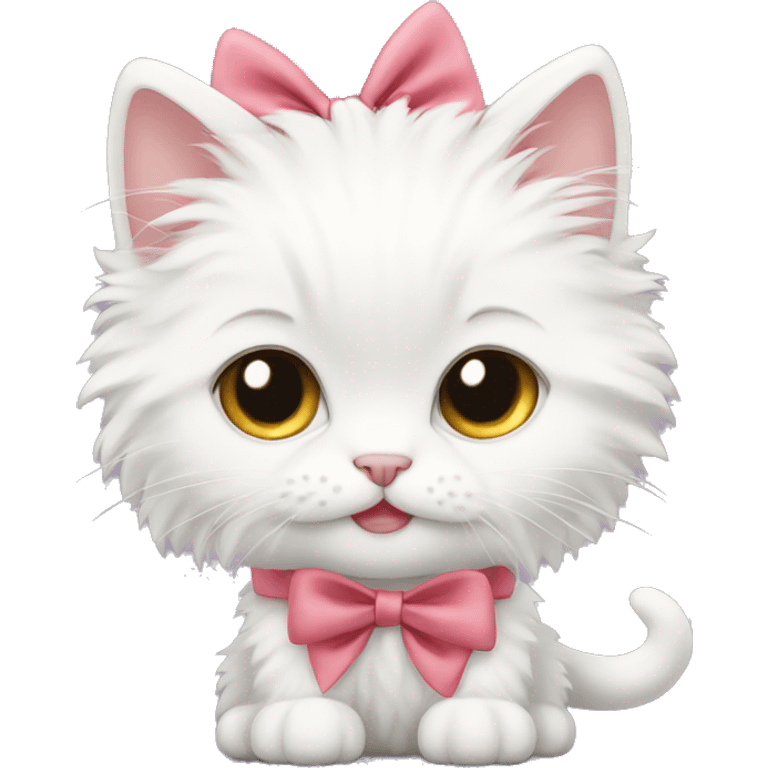 White fluffy kitten wearing a bow  emoji