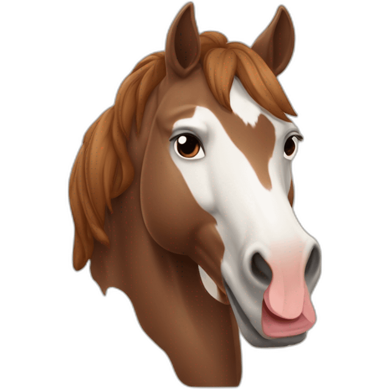 Gros cheval marron avec une crinière marron et des patte avec des balsane blanche emoji