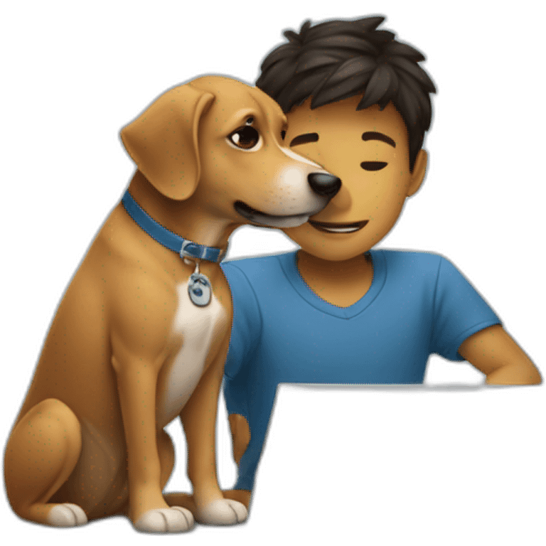 a dog closing the laptop of a boy emoji