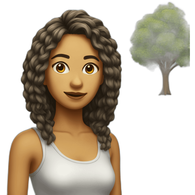 Chica hiperrealista entre árboles emoji