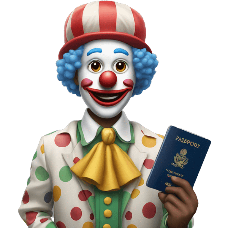 Clown holds a passport emoji