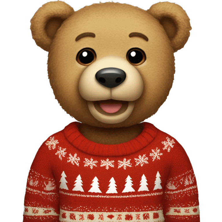 teddy bear with a christmas sweater emoji