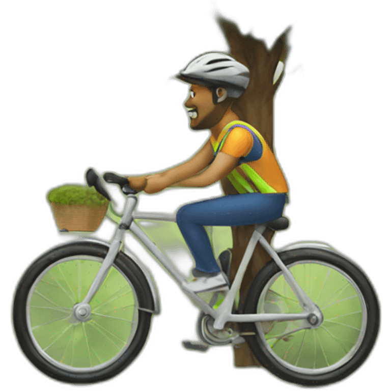 Bike driver take a tree emoji