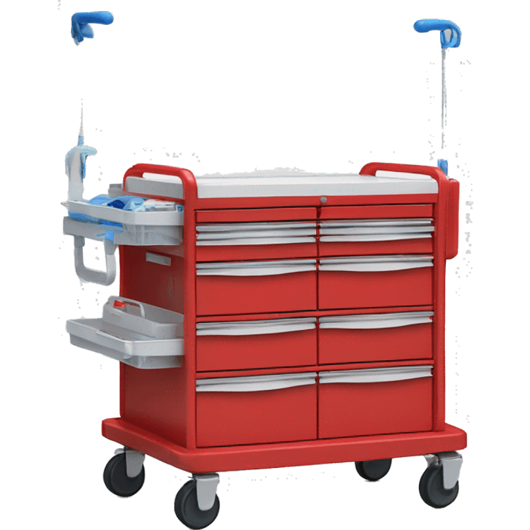 Singular Red medical crash cart is a mobile, multi-drawer unit designed to store and organize emergency medical supplies and equipment emoji