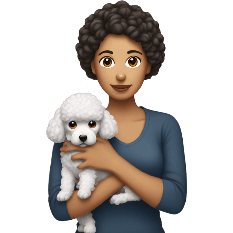 hispanic woman holding poodle emoji