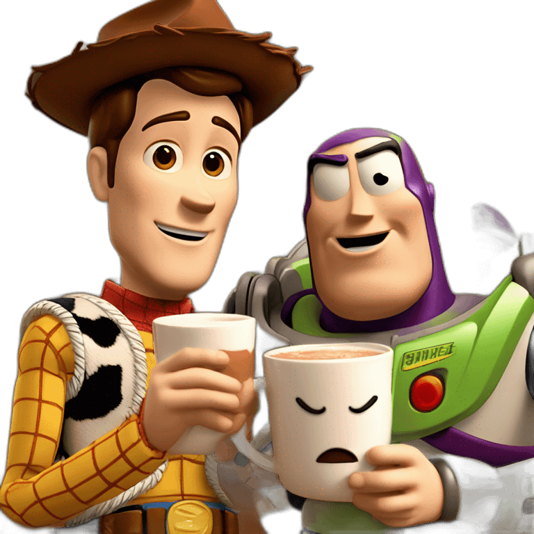 buzz et woody se serre la main avec un chocolat chaut emoji