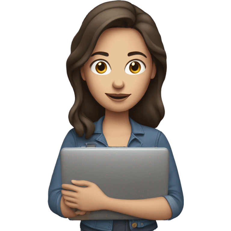 Brunette white woman holding laptop  emoji