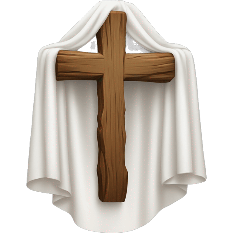 Wood cross with a white cloth draped over it emoji