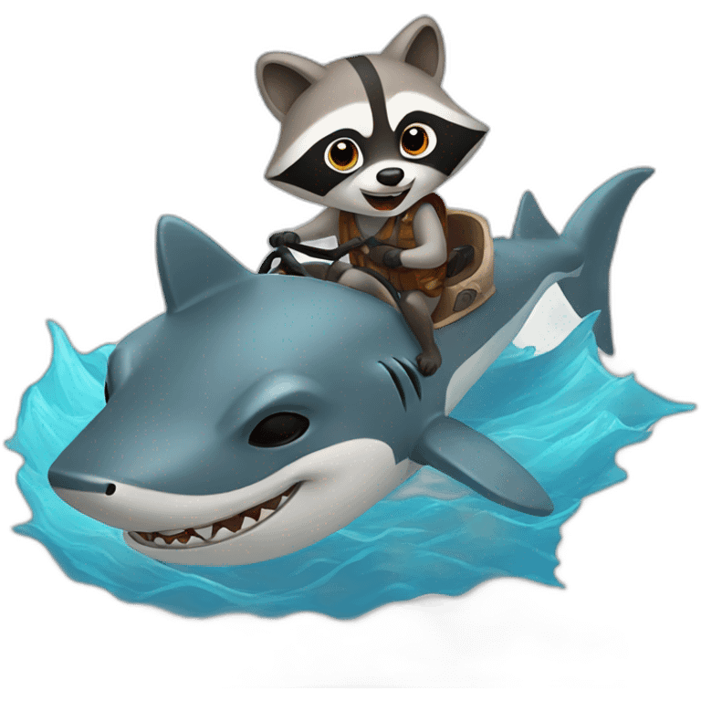 Raccoon riding a shark emoji