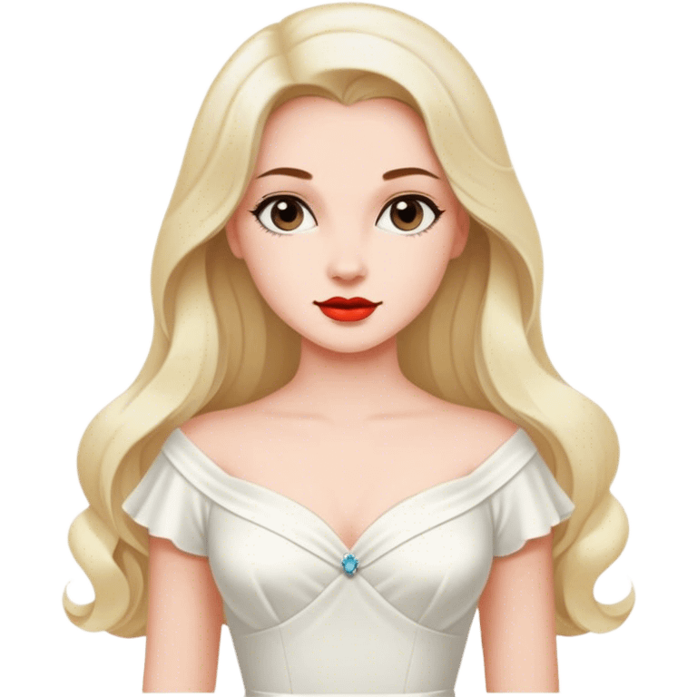 Beautiful woman in 1950’s woman fashion look, white dress, long hair emoji