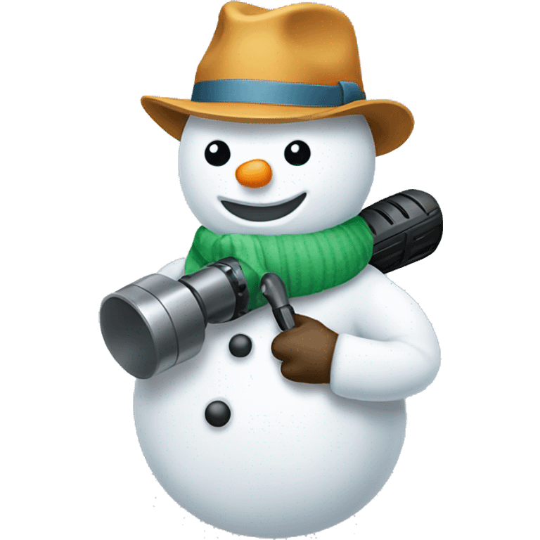 snowman with hat and scarf holding a drill emoji