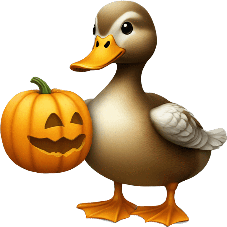 Duck holding pumpkin emoji