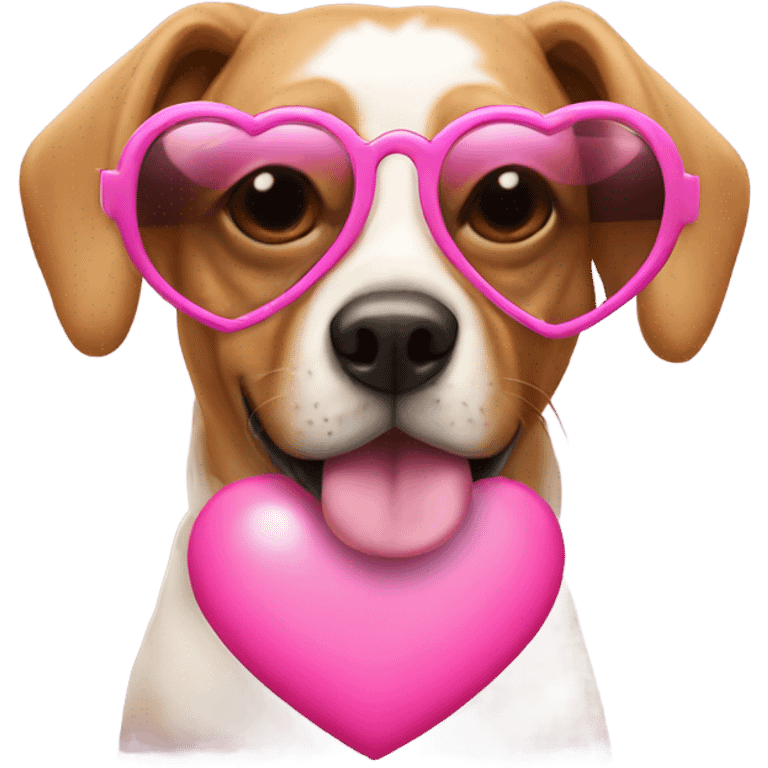 dog wearing pink heart sunglasses emoji