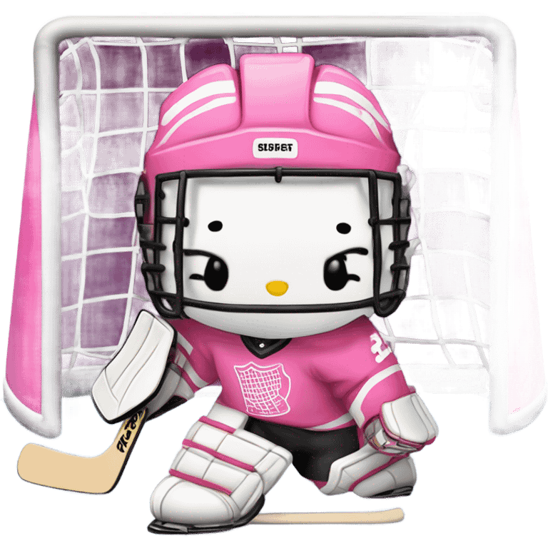 Pink hello kitty as a hockey goalie emoji