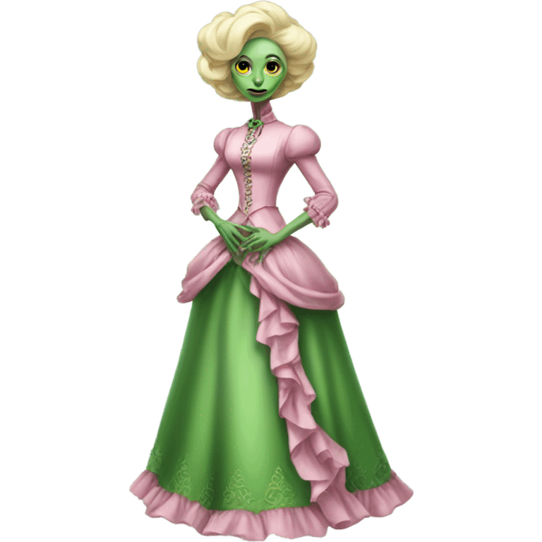 "green blonde alien woman"  in pink Victorian dress elegant, full body emoji