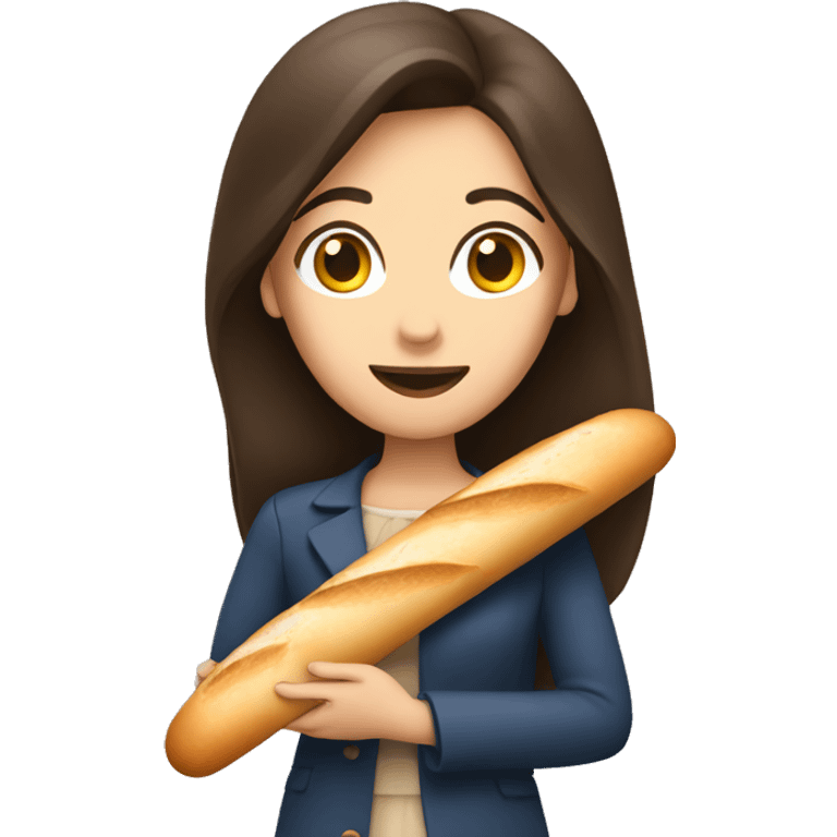 Brunette woman holding a baguette emoji