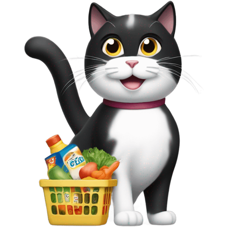 Black & white cat grocery shopping  emoji