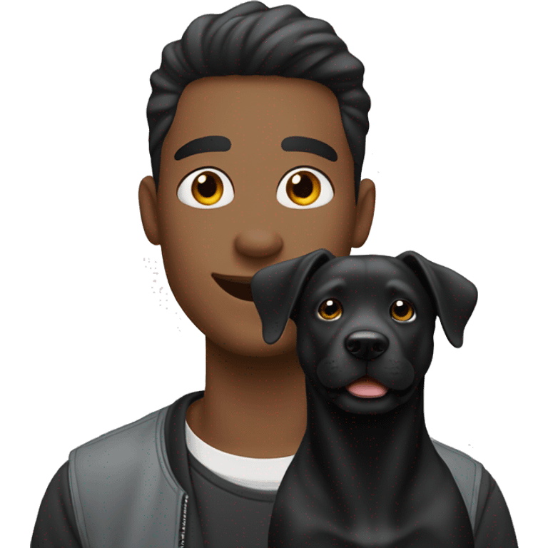 youn man with nose piercing, happy with a black labrador dog emoji