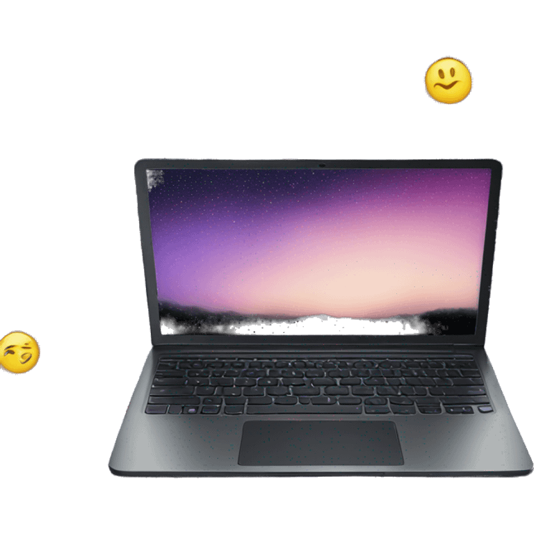 black laptop with galaxy wallpaper emoji