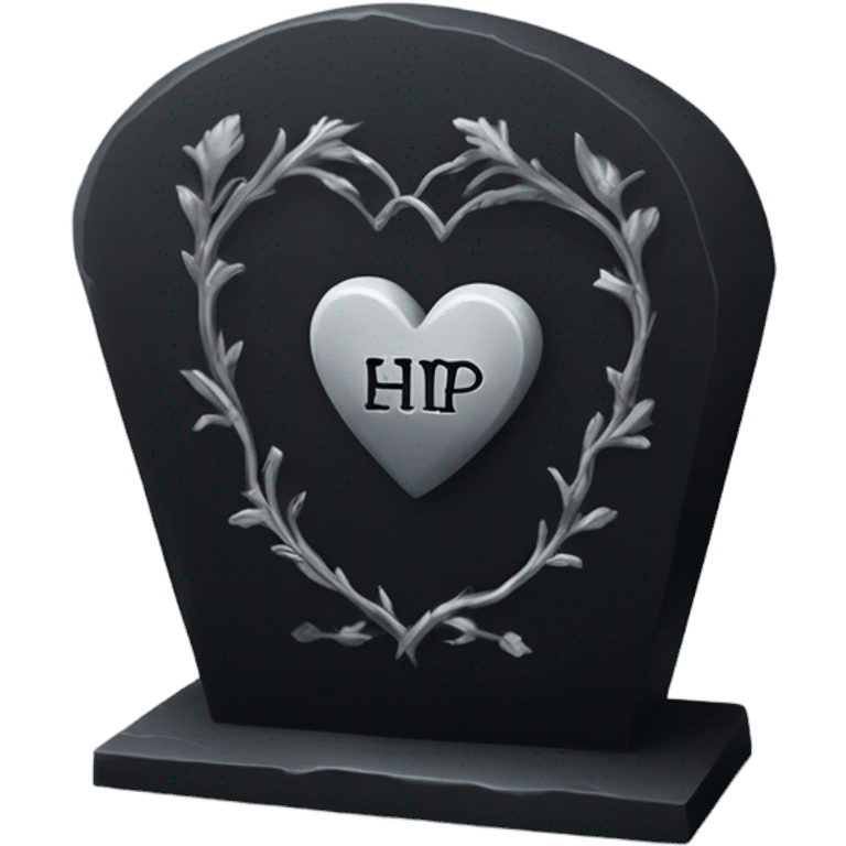 a black tombstone with the inscriptions in silver R. i. p. and a silver heart in the center emoji