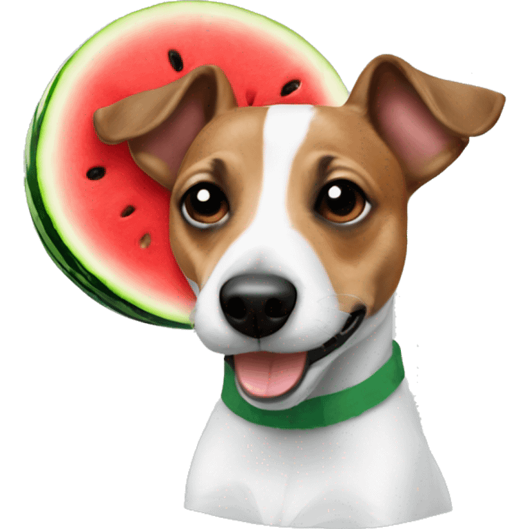 a jack russel with a watermelon on his head emoji