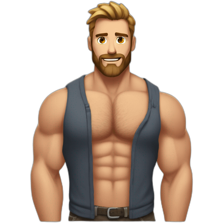 Hot bearded shirtless muscled dad, salt and pepperhair emoji