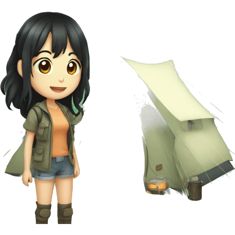 long black hair anime girl in camping emoji