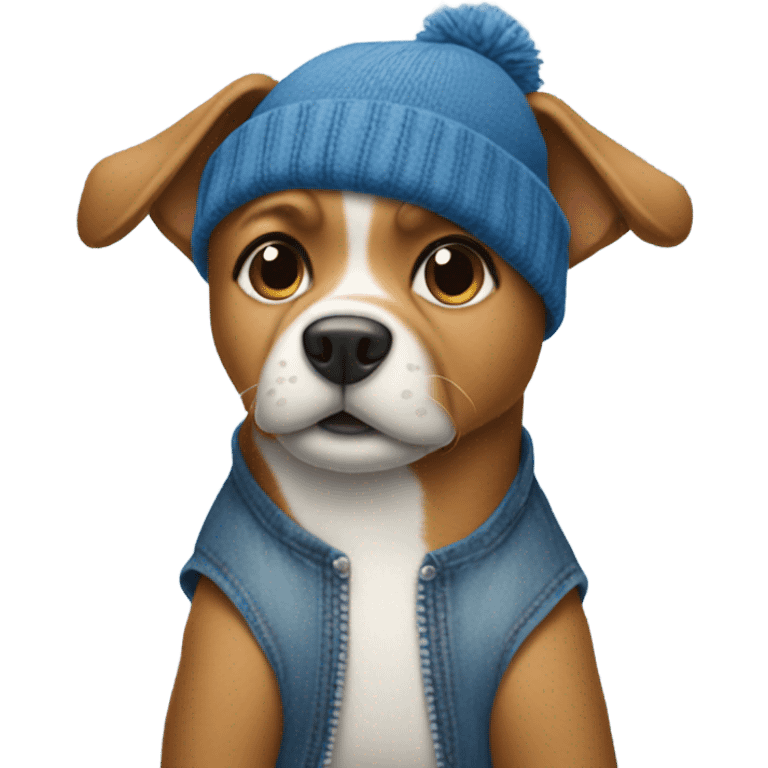 Dog with baggy jeans and blue tanktop with a beanie emoji