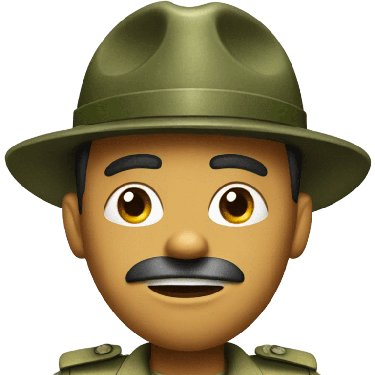 drill sergeant character wearing a classic sergeant hat and a camouflage army shirt. The character should have an angry intense expression. emoji