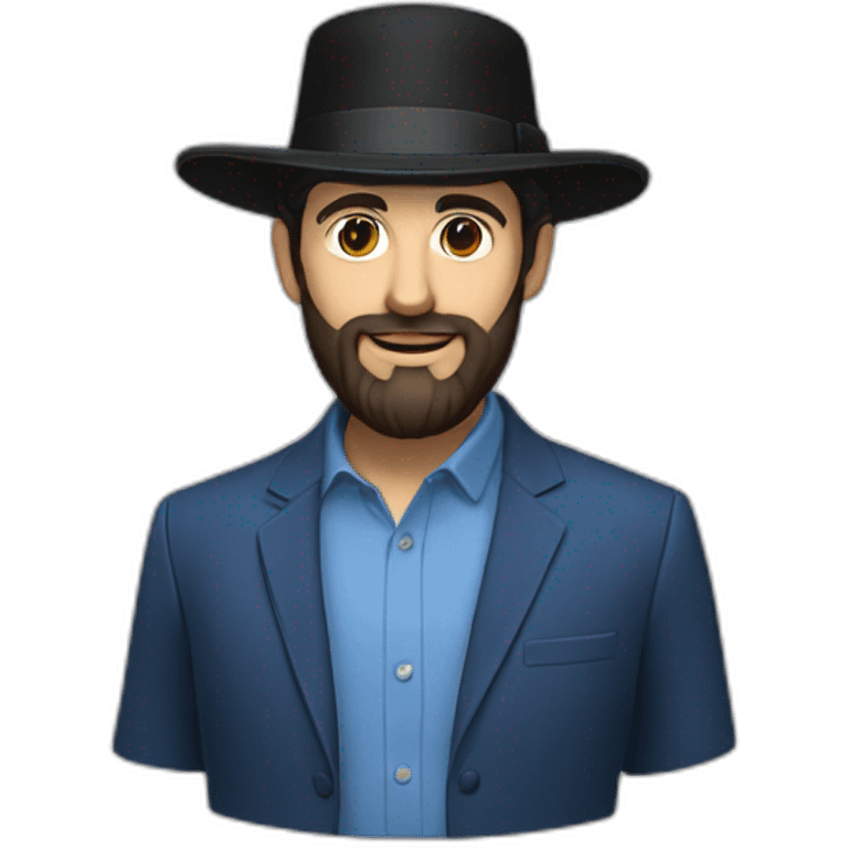 Bearded Hasidic Man in blue button down shirt, blazer, black fedora emoji