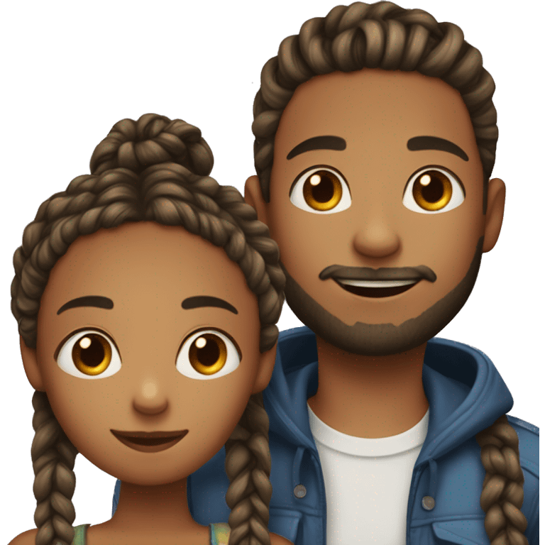 A girl with box braids and a boy with a short beard hugging emoji