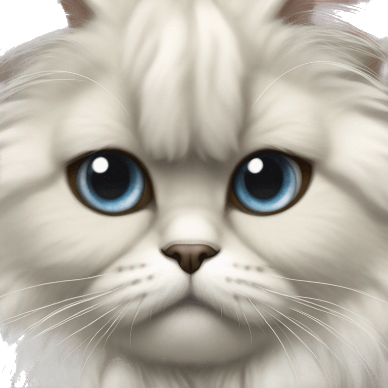 Realistic Persian cat up close mostly white with black ears and top of head very fluffy emoji