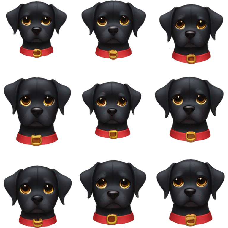 black dog, big jowls, sad puppy eyes, wings, winged dog, angel wings,red collar emoji