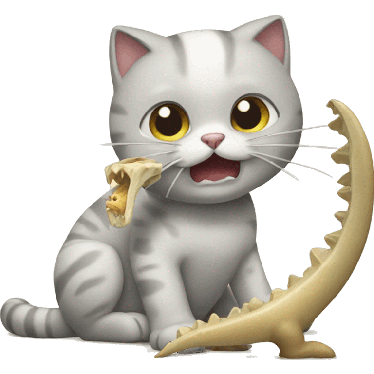 Cat eating dinosaur bones emoji