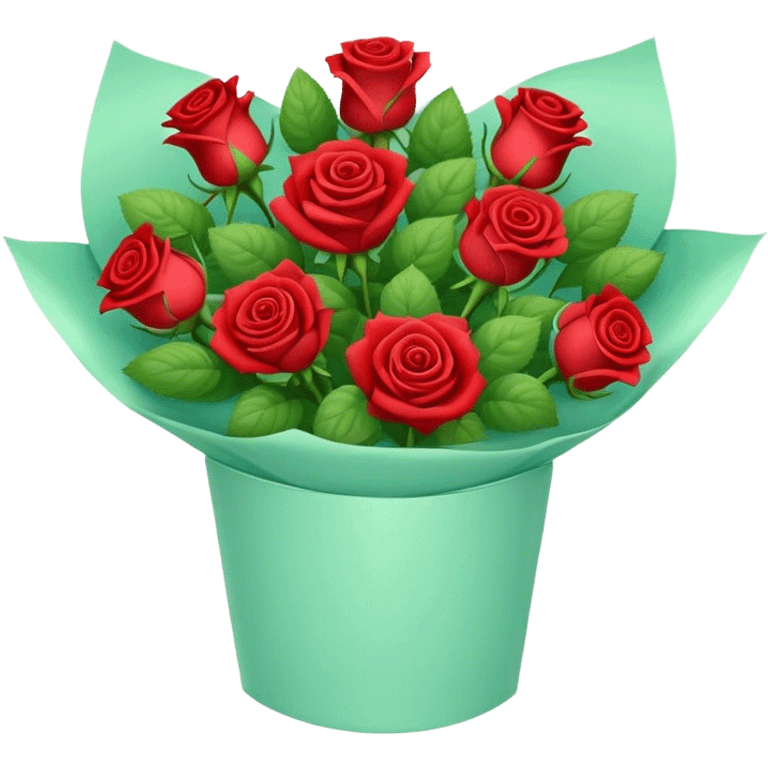 Bouquet of red roses in a mint green package emoji