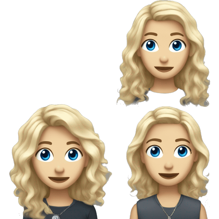 A gender-neutral person with shoulder-length messy ark blonde hair, blue grey eyes, and a choker emoji