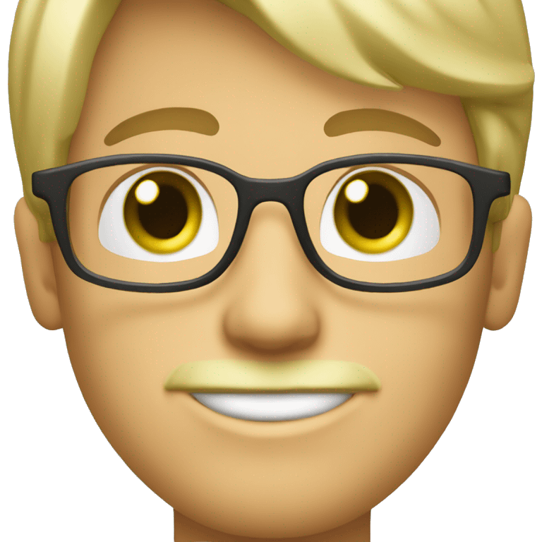 Create a young person with blond hair, glasses, A well-groomed beard , silver/green eyes emoji