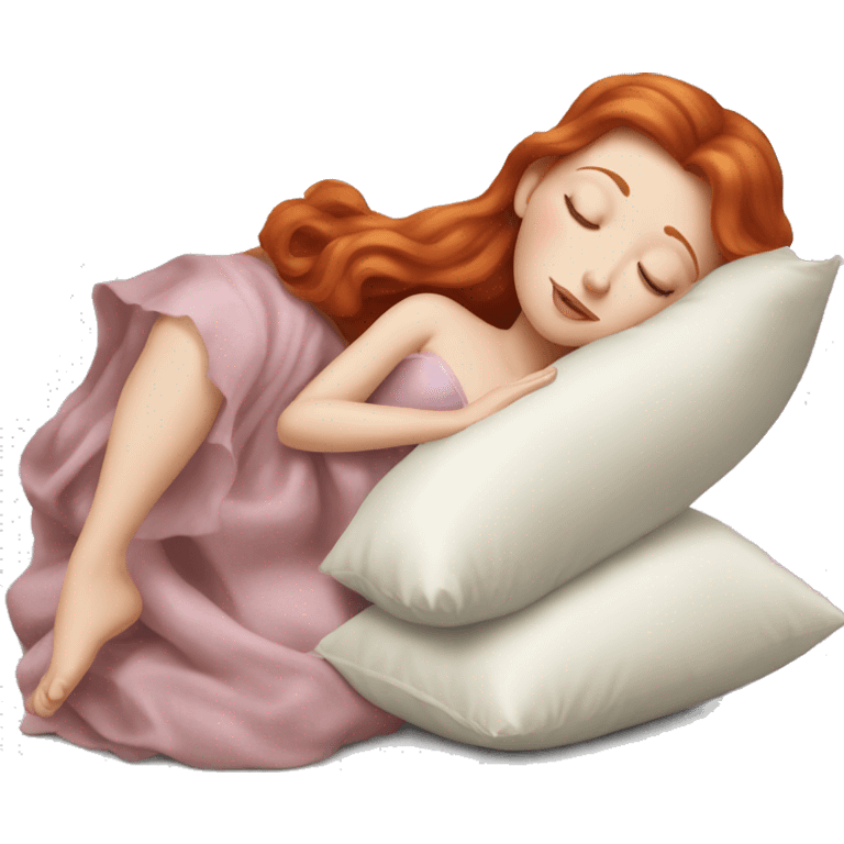 sleeping beauty redhead white girl with a silk pillow emoji