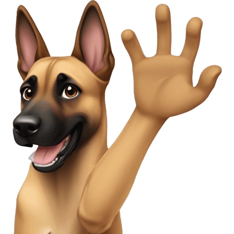 malinois say hello with hand emoji